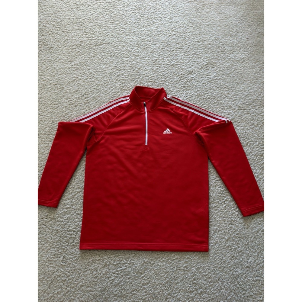 adidas Golf CLIMAW22 Red 1/4 Zip Mock Neck Long Sleeve Polo Men's L